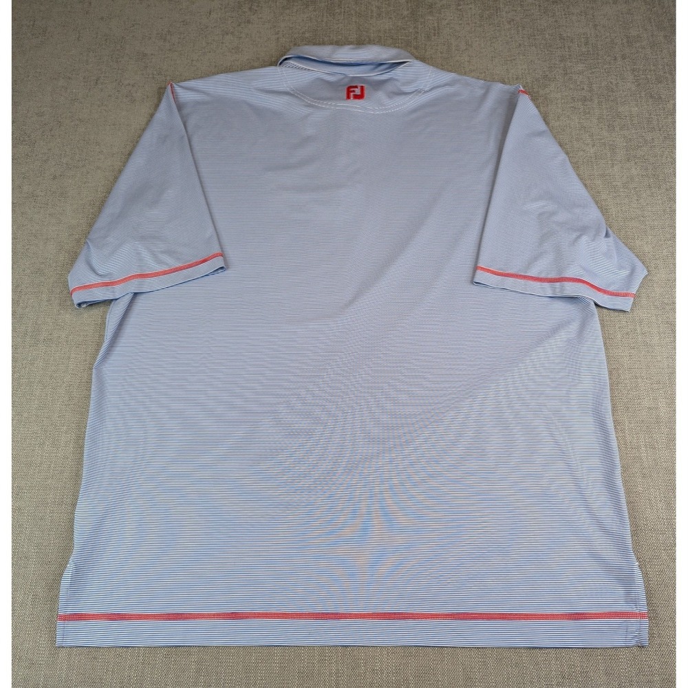 FootJoy Golf Polo Shirt Mens XXL Blue Striped Red Stitch Performance Stretch - Picture 3 of 7
